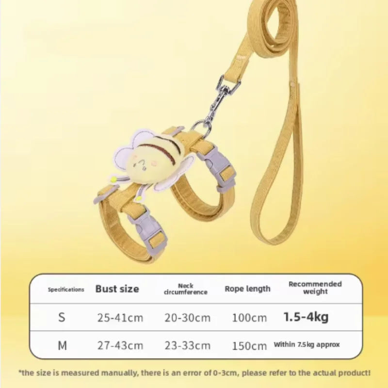 Portable Bee Breast Strap Leash for Small to Medium Dogs and Cats