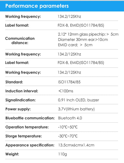 Black Animal RFID Reader 134.2KHz 125kHz